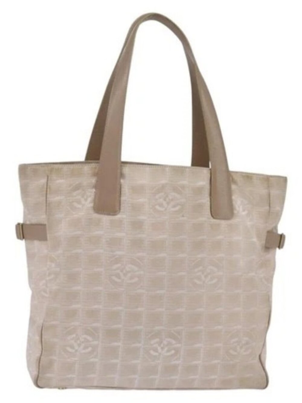 CHANEL New Travel line Tote Bag Beige Gold CC Auth 143978